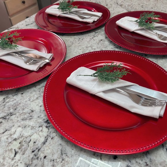 4 Pack | Red Charger Plate Set Christmas Holiday Table Decor - Picture 3 of 4